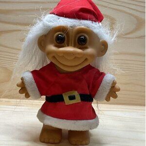 Russ Troll Doll Christmas Santa Outfit White Hair Red Hat Vintage Collectible Fi